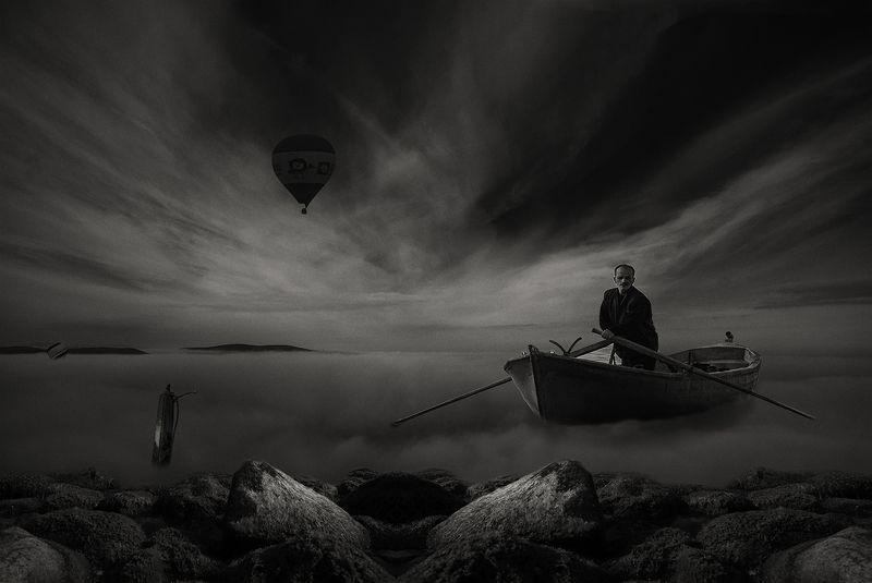 clouds,boat.rocks clouds and boat фото превью