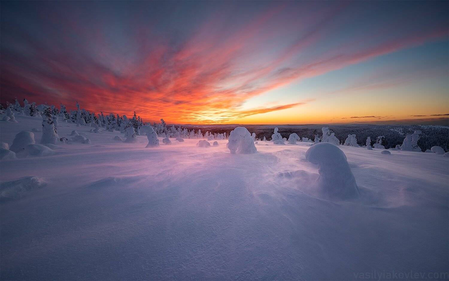 финляндия, лапландия, зима, закат, Василий Яковлев