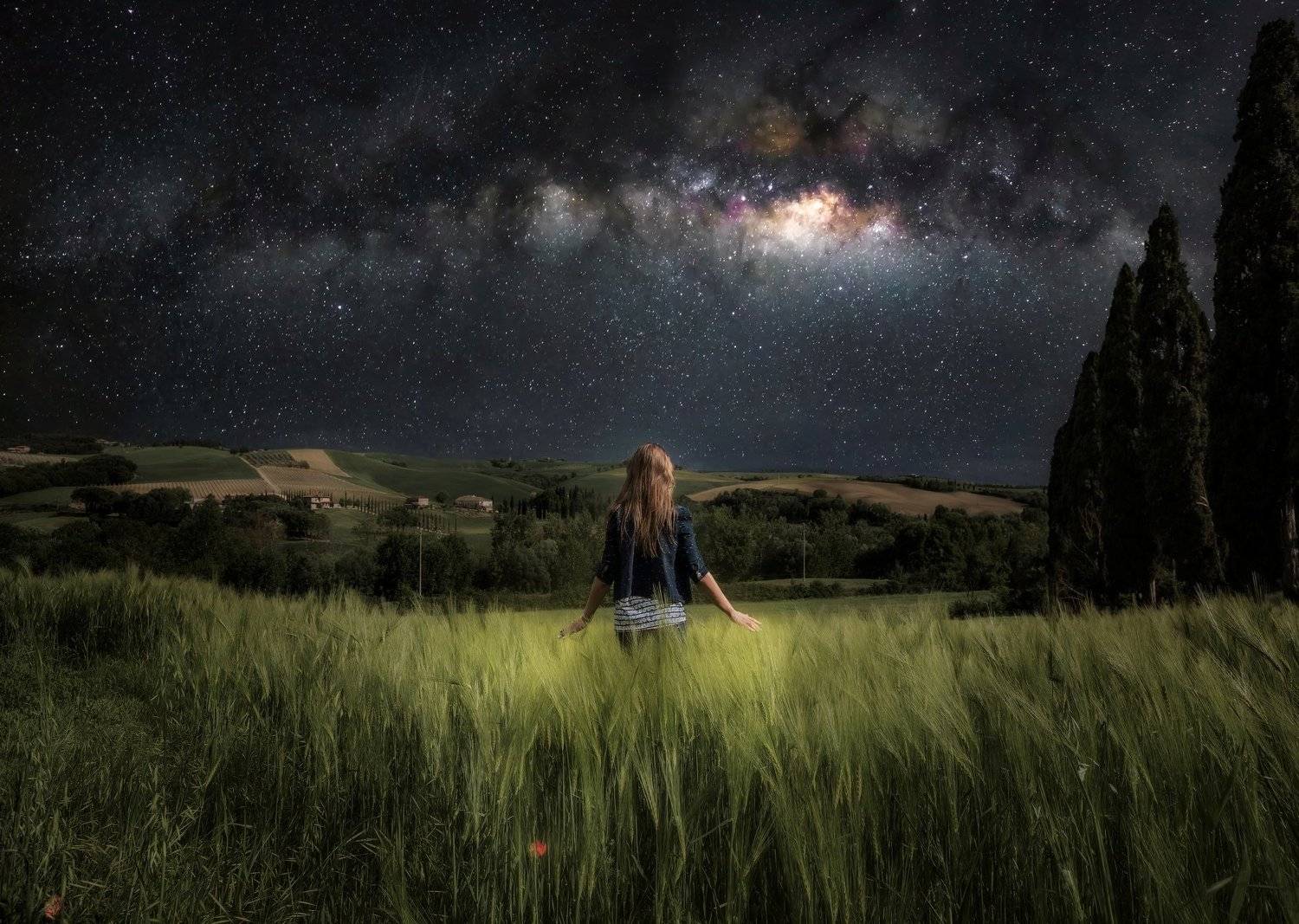 tuscany, torrenieri, italy , milky way, composite, Андрей Чабров