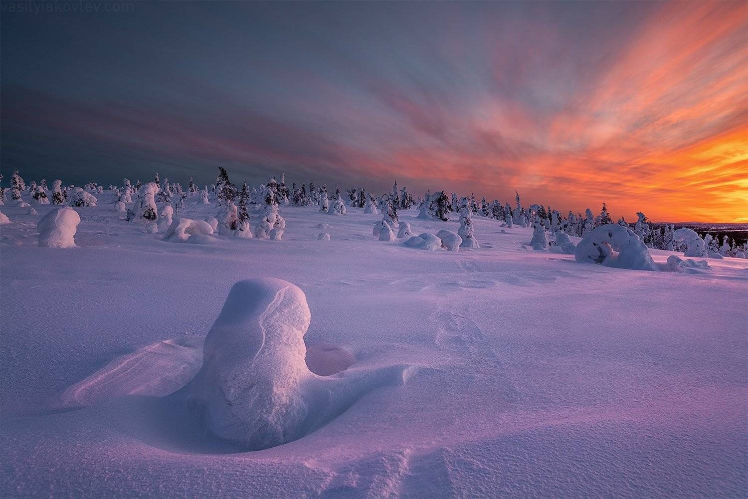 финляндия, лапландия, зима, закат, Василий Яковлев