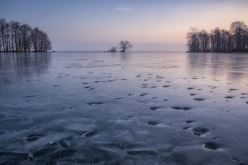 blue, cold, horizon, ice, lake, lake hjälmaren, ludwig riml  photography, morning, morning light, nature, outdoors, reflection, sunrise, tracks, tree, trees, winter Walking on Water фото превью