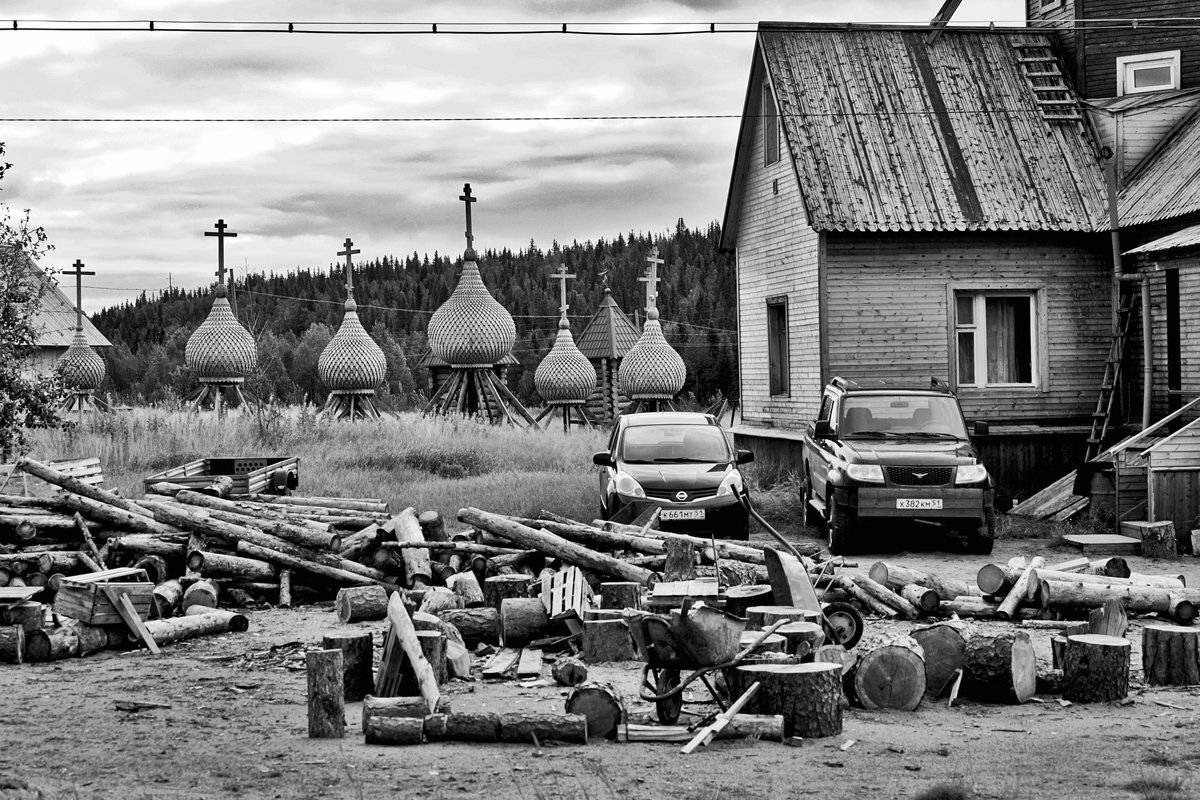 церковь, варзуга, купола, дрова, чб, апатиты, Николай Смоляк