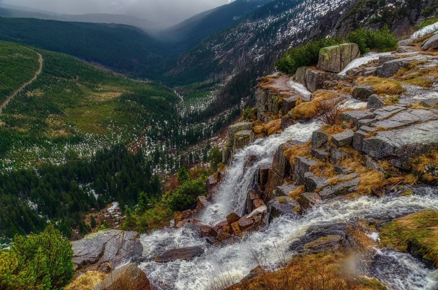 природа осень листва утро туман путешествия пейзаж вода водоём водопад Чехия весна скалы горы отражения, Андрей Ожерельев