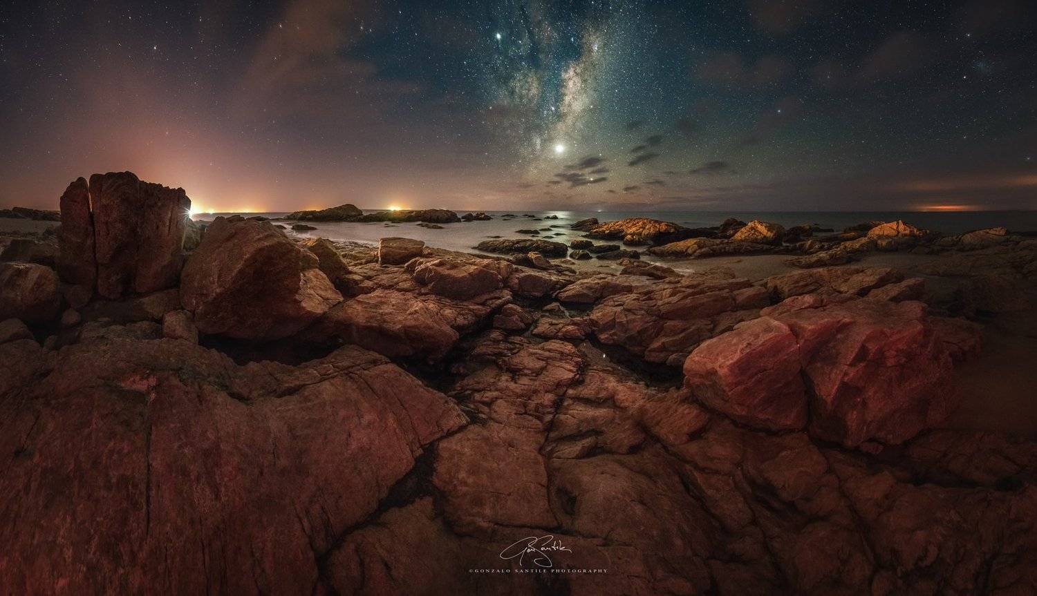 milky way stars rocks sea, Gonzalo Javier Santile