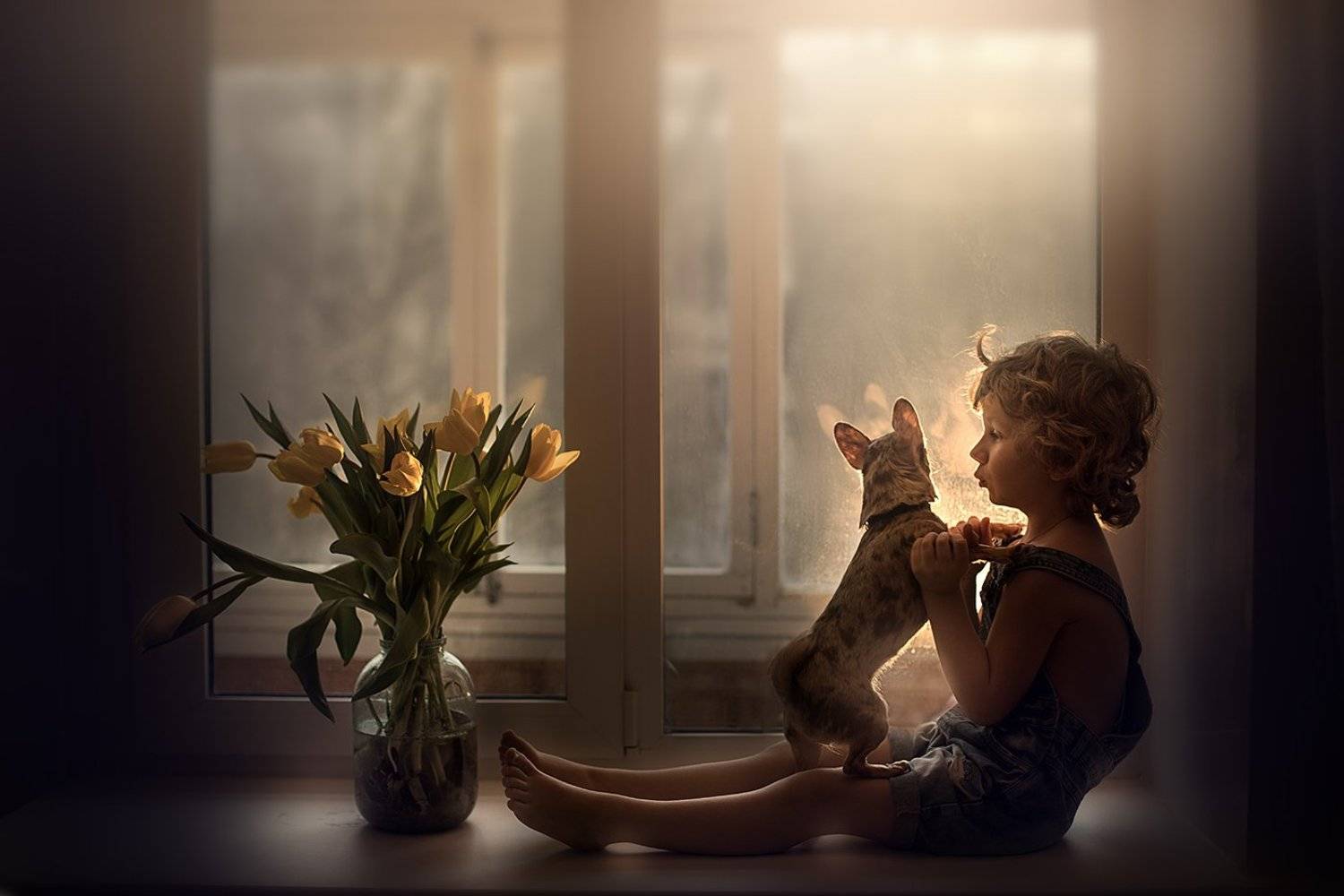 мальчик, закат, весна, тюльпаны, Анастасия Кучина