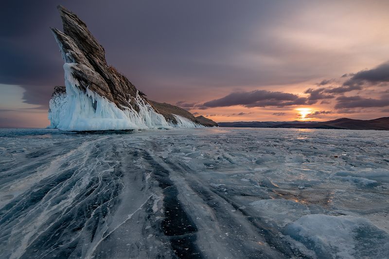 лед, байкал, ольхон, пейзаж, зима, рассвет, закат, огой Остров Огой фото превью