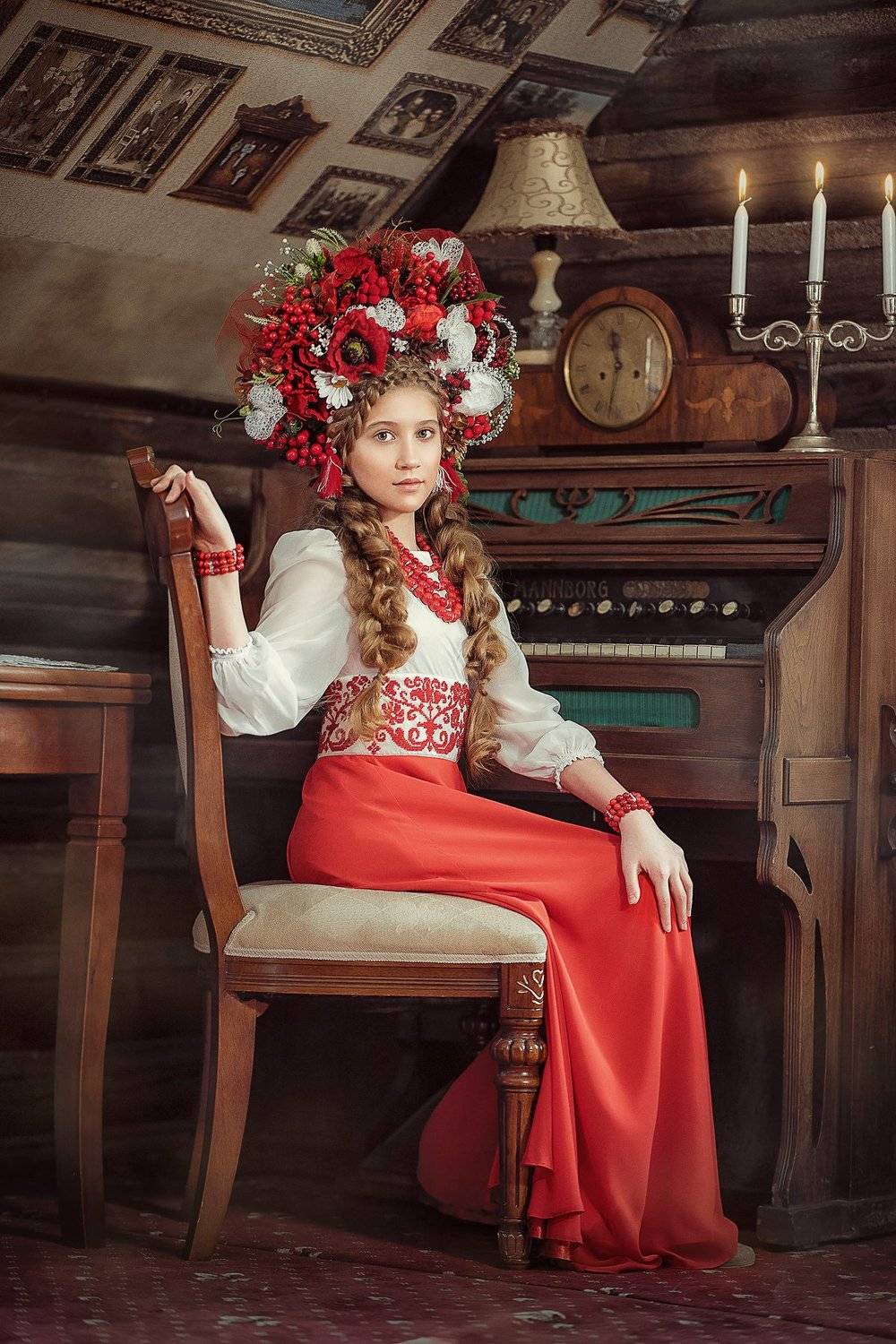 клавесин, кокошник, венок, этно, барокко, музыка, пианистка, Ярослава Громова