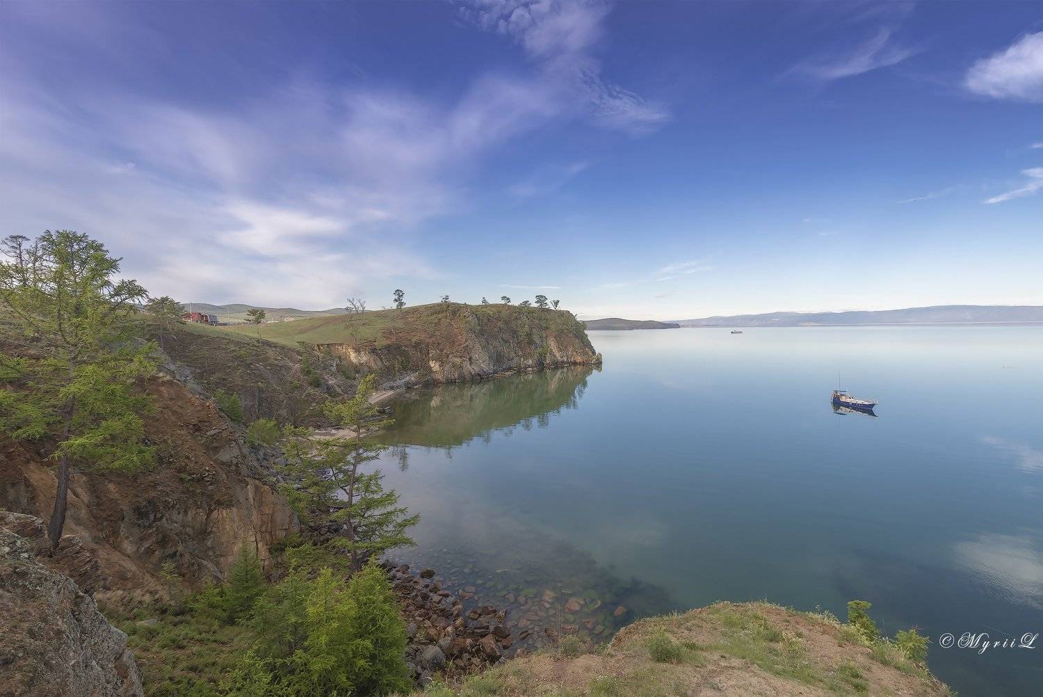 озеро, мыс, утро,тишина,  пейзаж, Юрий Левко