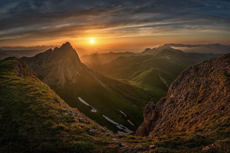 закат, большой тхач, малый тхач, асбестная, горы, пейзаж, рассвет, кавказ, адыгея, ачешбоки Природный парк \