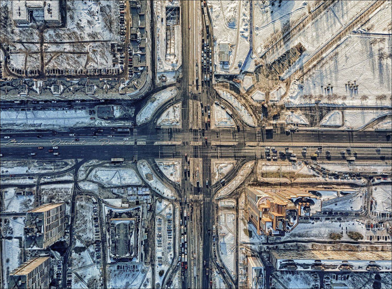 санкт-петербург_перекрёсток_с высоты_аэросъёмка_зима_пасмурно, Павел Жданов