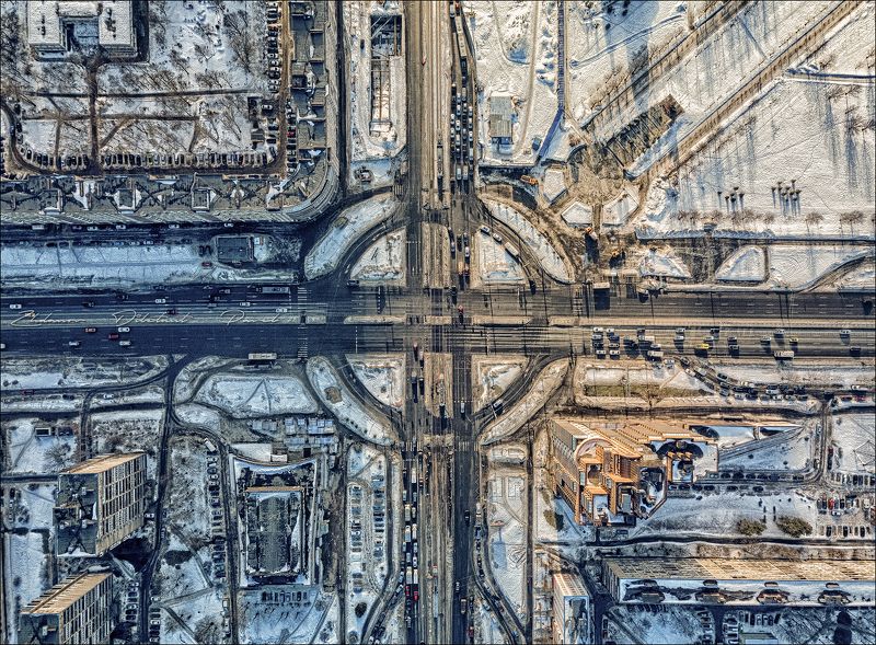санкт-петербург_перекрёсток_с высоты_аэросъёмка_зима_пасмурно Перекрёсток. фото превью