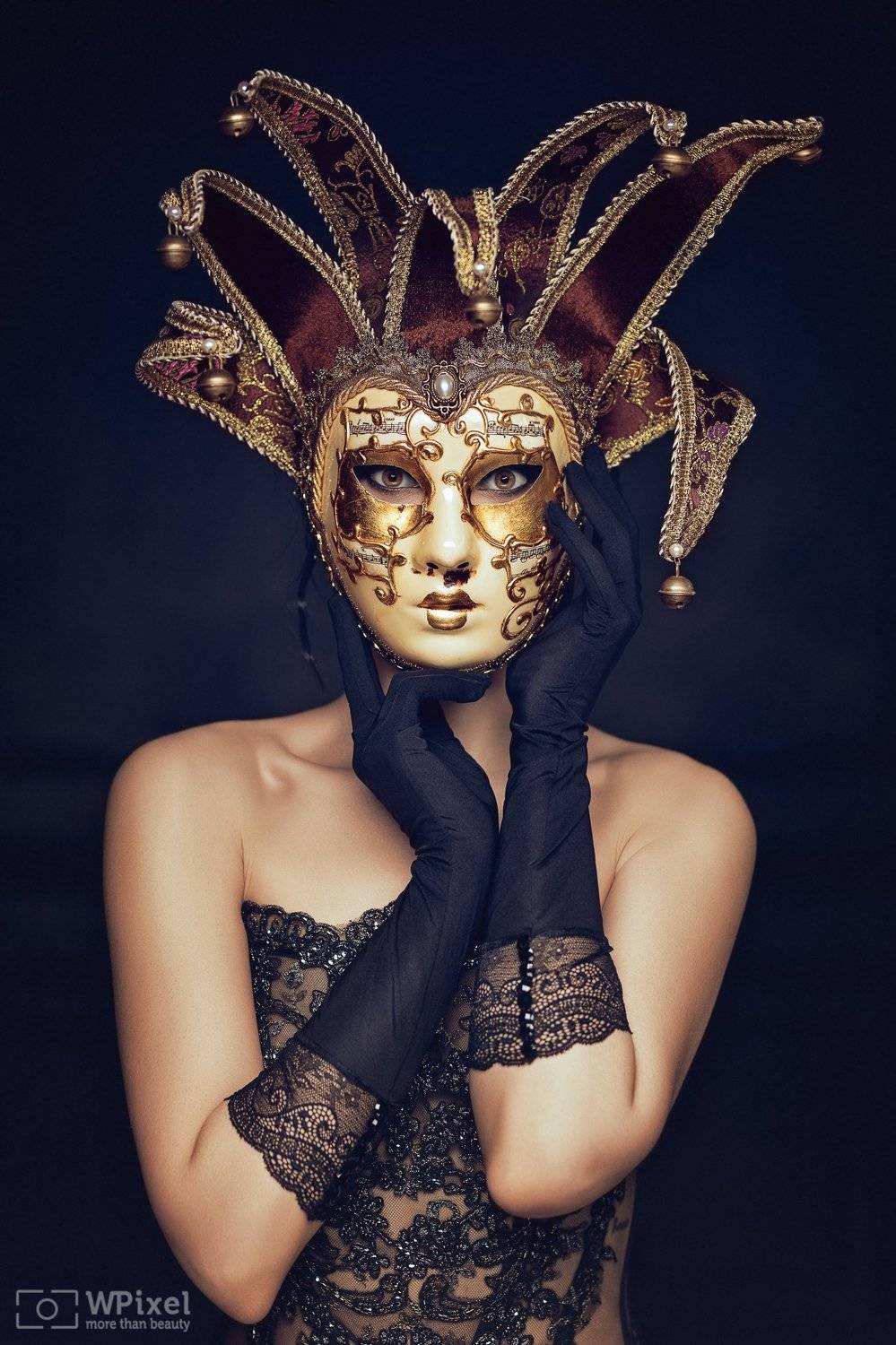 portrait women eyes brunette mask, Wojtek Polaczkiewicz