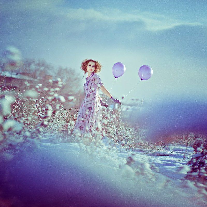 девушка, поле, рассвет, зима *** фото превью