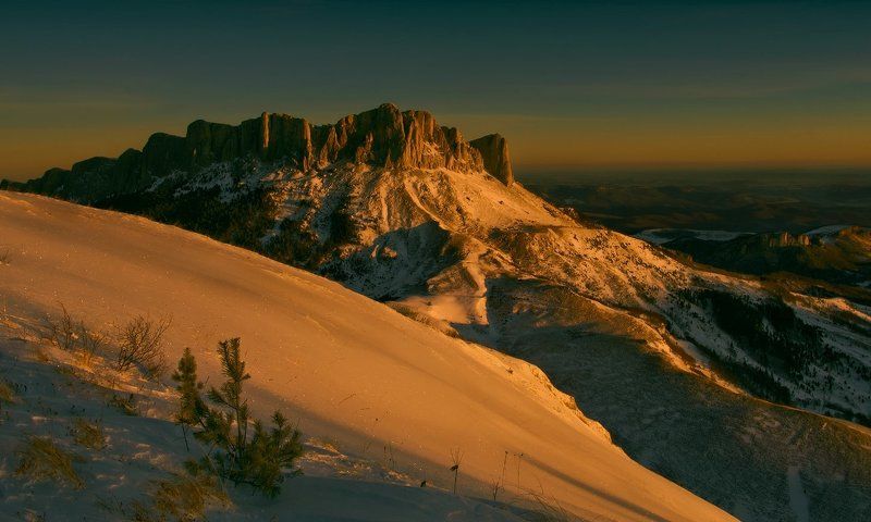 горы, кавказ, рассвет, тхач, зима январь ТХАЧ-ГОРА БОГА фото превью