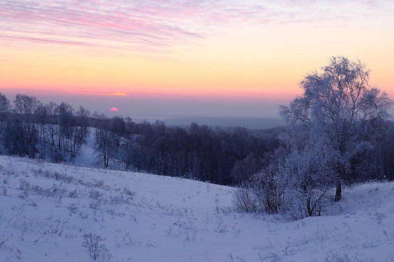 зима, закат Последний штрих фото превью