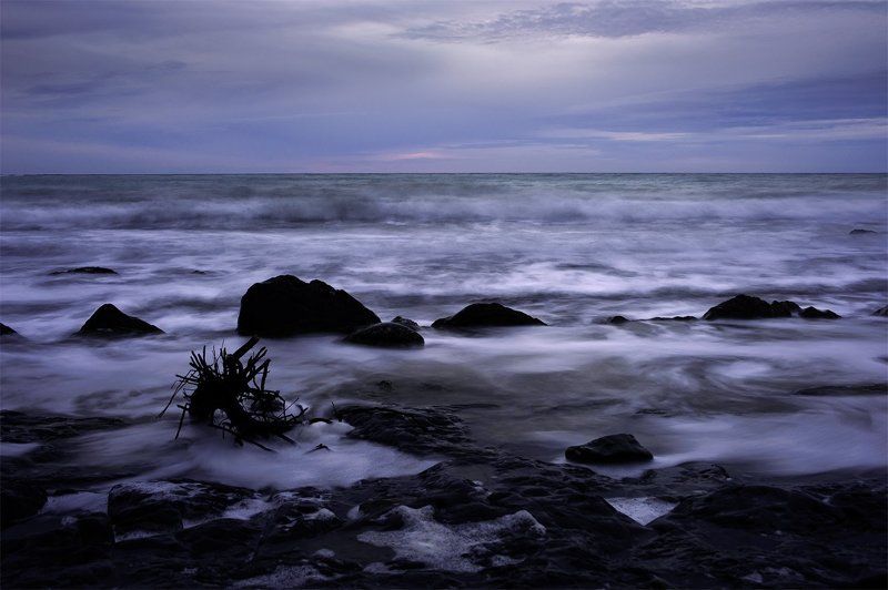 море, прибой, волны, вечернее море Чёрное море. Зимний закат. фото превью