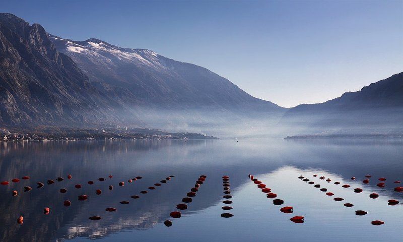 montenegro, бухта, горы, Европа, Мидии, Поплавок, Снег, Ферма, черногория  фото превью