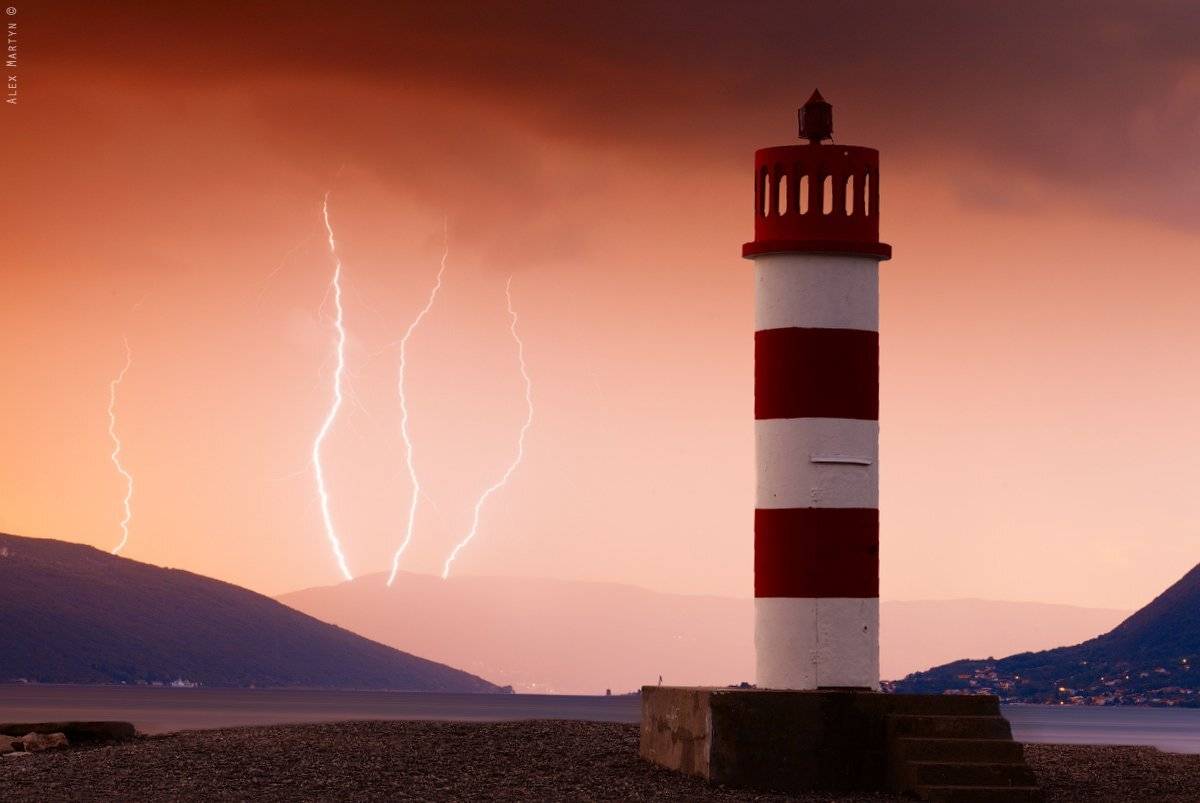 маяк, море, молния, монтенегро, Alexander Martynov