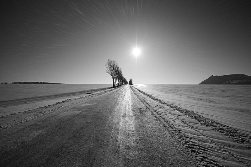 перспектива, дорога, блики, зима, деревья, солигорск | УБЕГАЯ ВДАЛЬ | фото превью