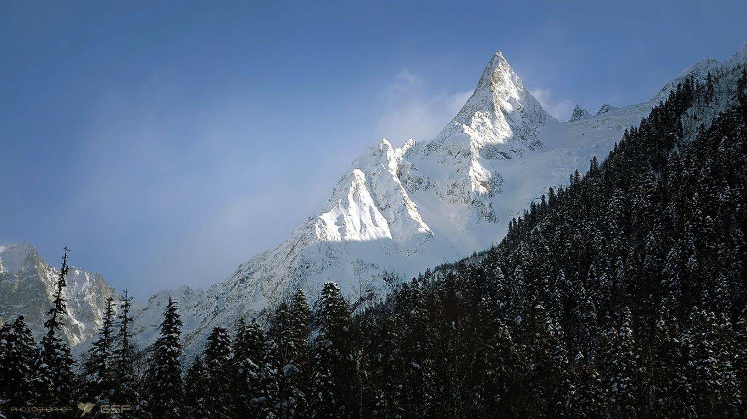 горы, скалы, лес, снег, зима, закат, Serj Master