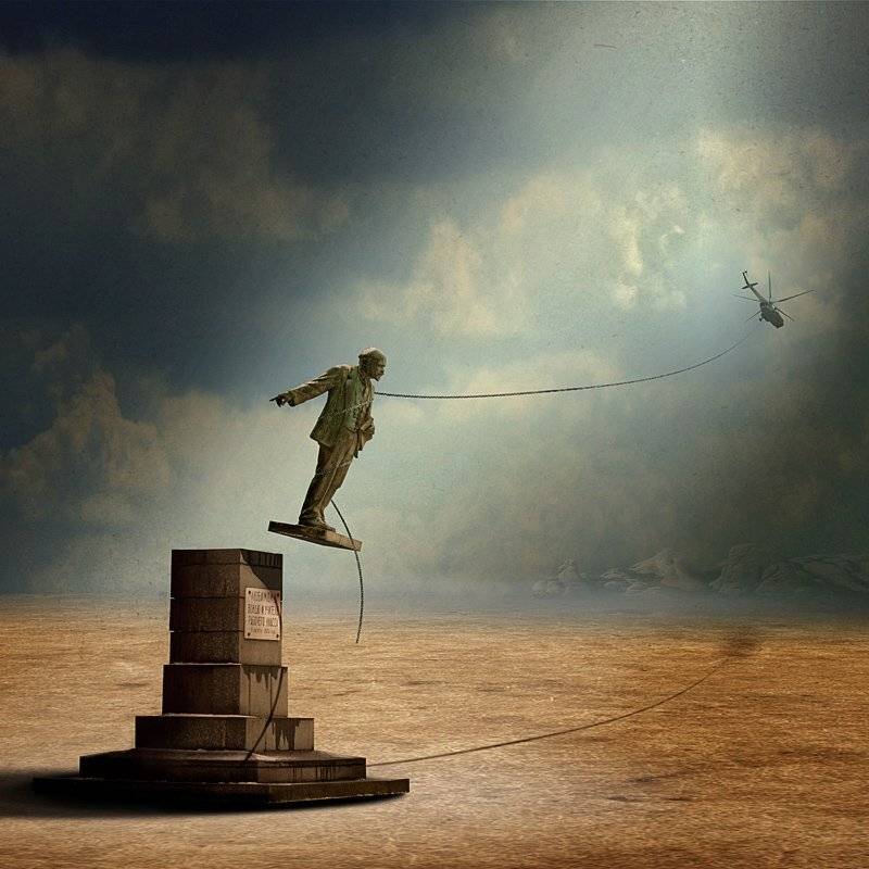 lenin, good bye, monument, surrealism, collage, Vladimir Laur