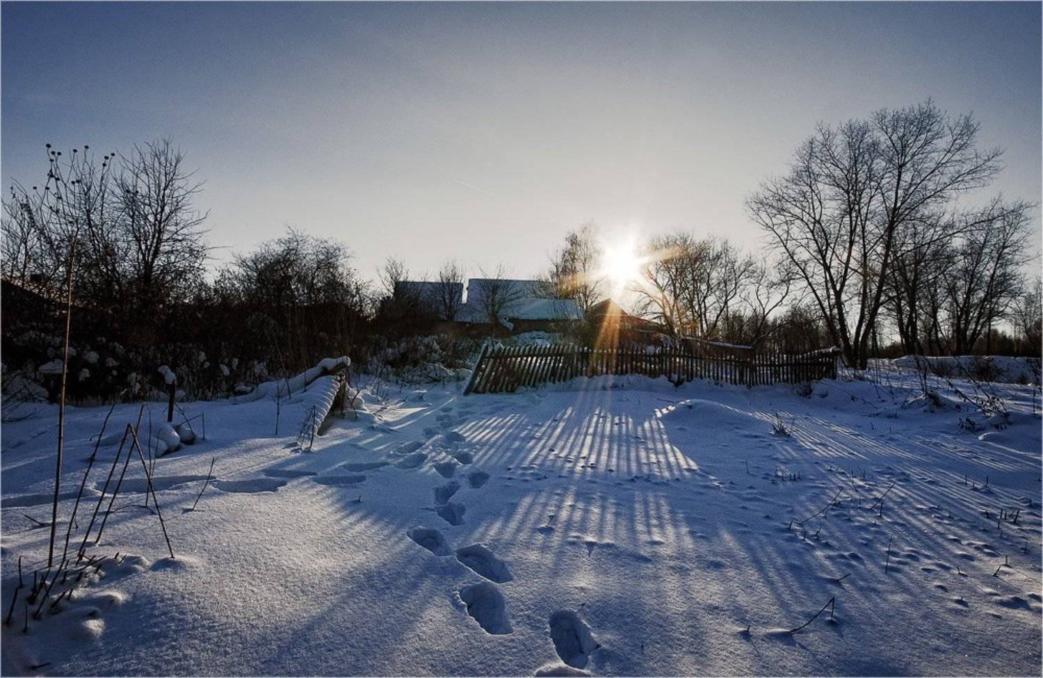 зима, тени, деревня, мороз, солнце, Nethunter