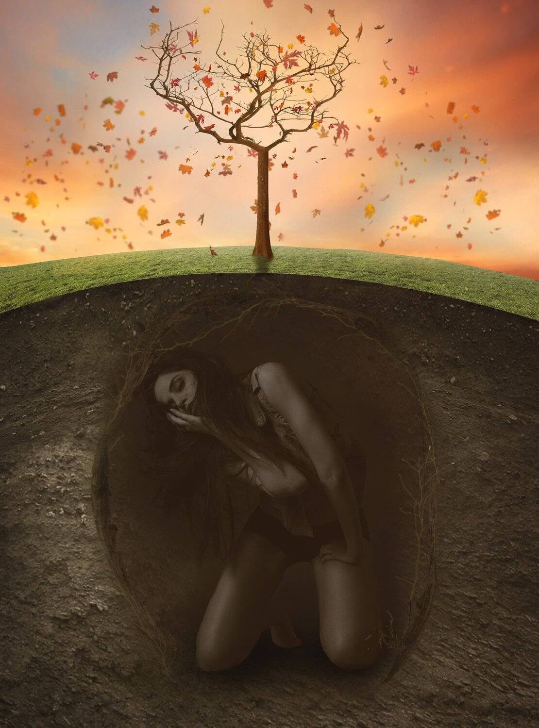 природа, осень, небо, девушка, Sergii Vidov