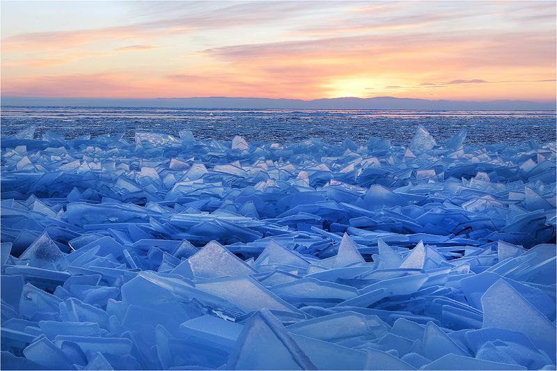 торосы, байкал, утро, лёд, зима, Б/Н. фото превью