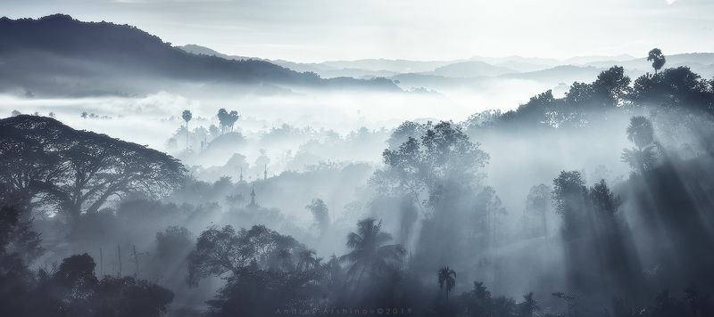 myanmar, burma, balloon, landscape, scenic, Только утренний свет и туман. фото превью