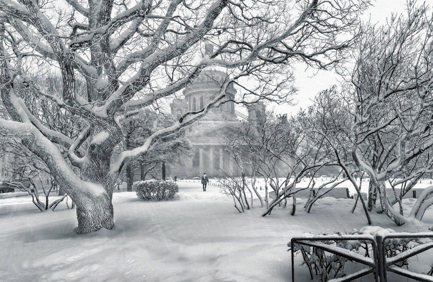город,снег,метель,снегопад,люди,собор,храм,деревья, Тамара
