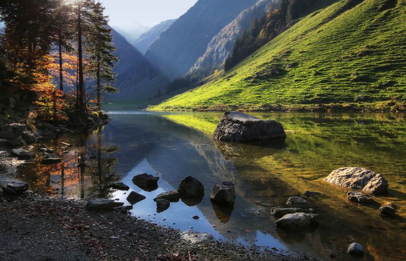 швейцария, альпы, горы На озере фото превью