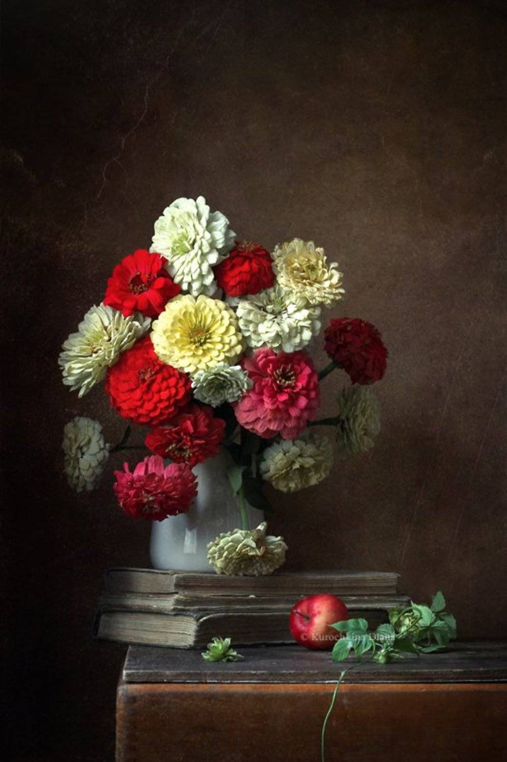 натюрморт, цветы, букет, цинии, цветочный натюрморт, Курочкина Диана