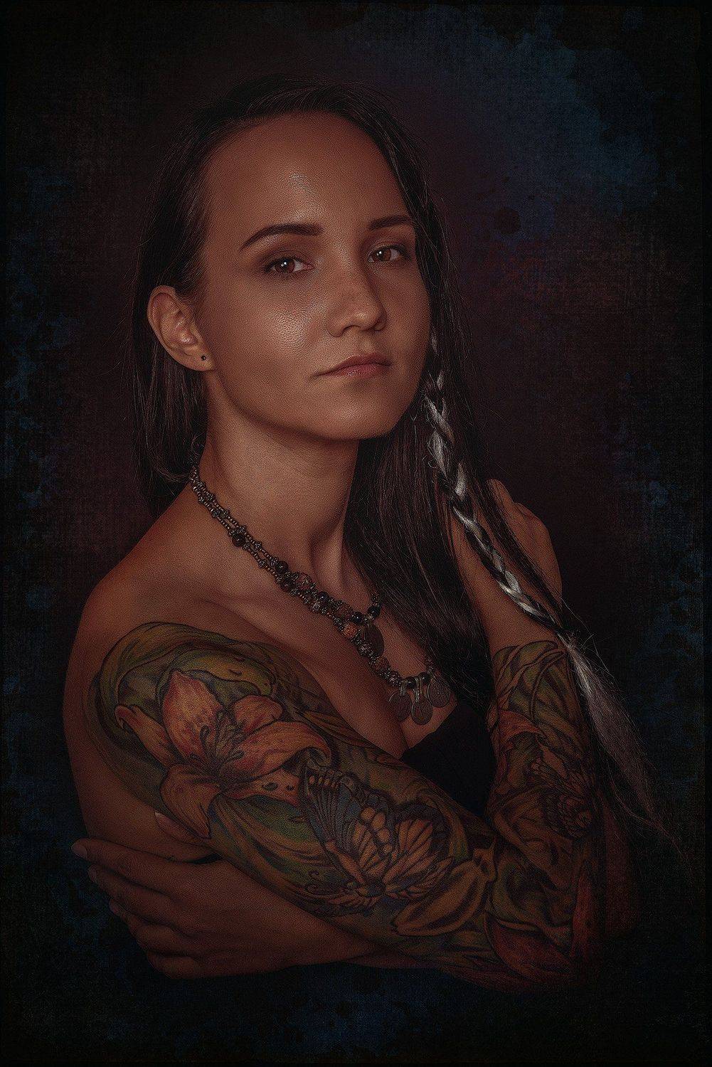 модель, индеанка, красота, фэнтези, татуировка, model, tattoo, fantasy, Максим Михайлов