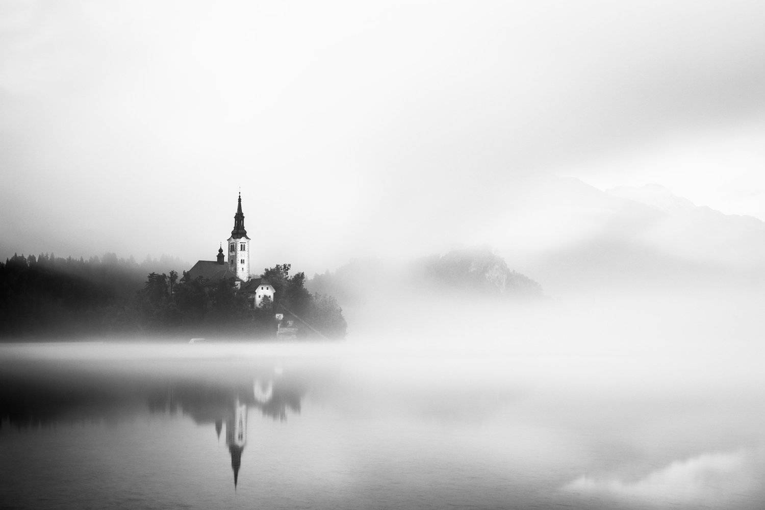 bled, lake, sunrise, morning, church, landscape, Ľubo&scaron; Balažovič