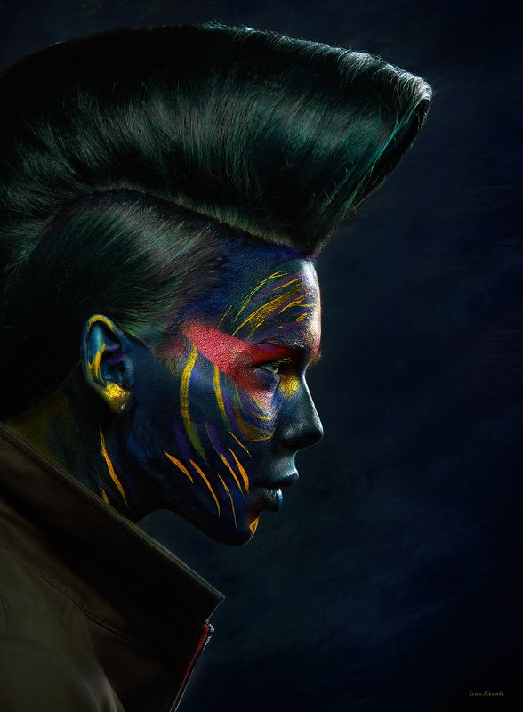 портрет, девушка, профиль, лицо, арт, макияж, космос, инопланетянин, Вторжение фото превью