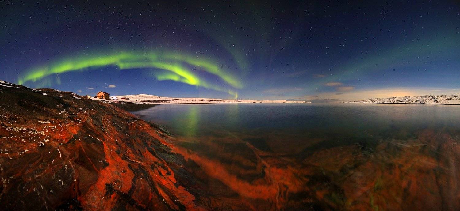 тундра, север, побережье, полярное сияние, гранит, берег, Никифоров Егор