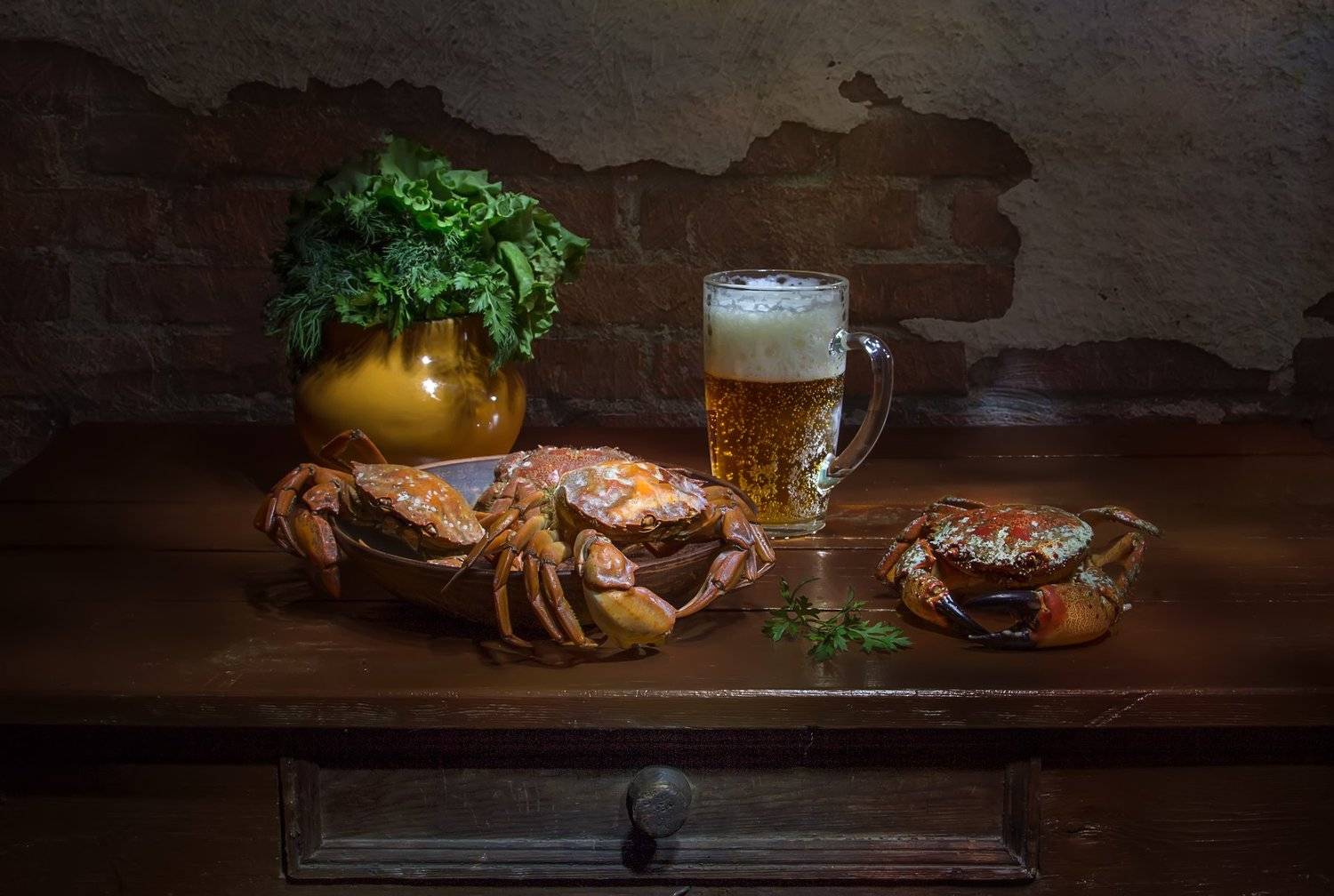 натюрморт, пиво, крабы, зелень, краб, пятница, Татьяна Феденкова