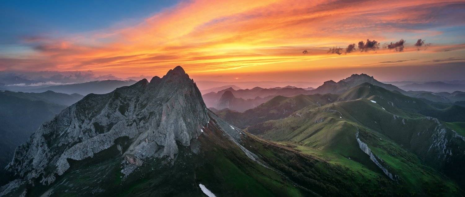 закат, большой тхач, малый тхач, асбестная, горы, пейзаж, рассвет, кавказ, адыгея, ачешбоки, Александр Хорошилов