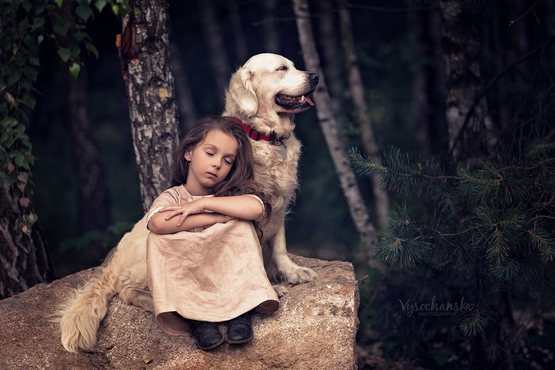girl, portrait, friends, pet, animal, flower, dog Girl and her dog фото превью