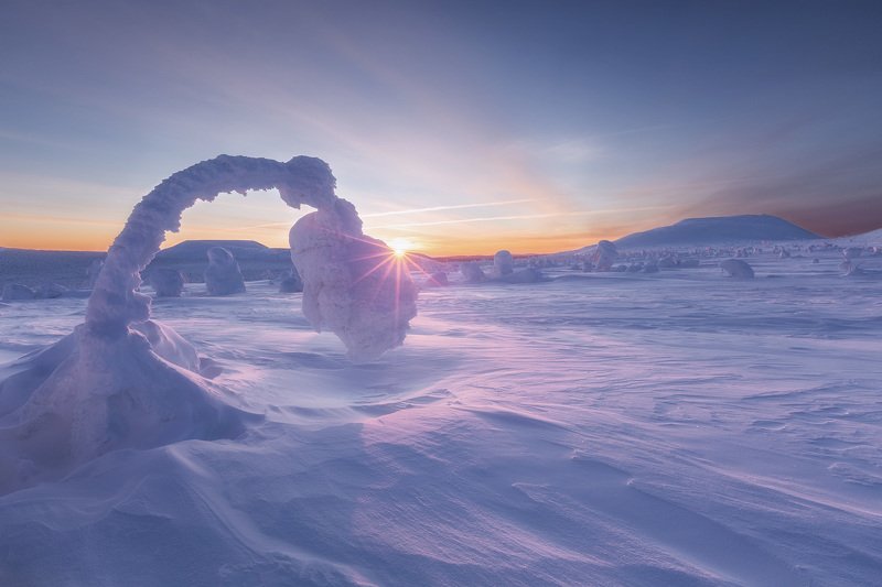 Урал, Северный Урал, ГУХ, Лямпа, Главный уральский хребет, зимний пейзаж, восход, закат Бутон фото превью