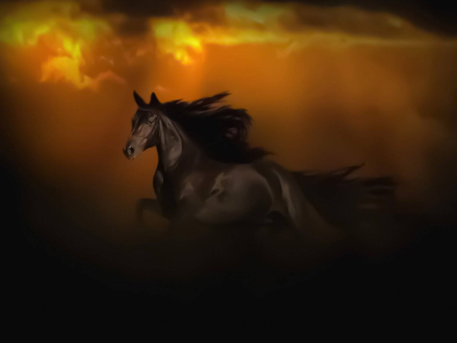 -   danger, fear, storm, landscape, scenery, terrible, terrible, run, gallops, clouds, illustration, composition, fantasy, horse, rural ,computer art, digital art,  art, interesting, nature, fauna, animal, , DZINTRA REGINA JANSONE