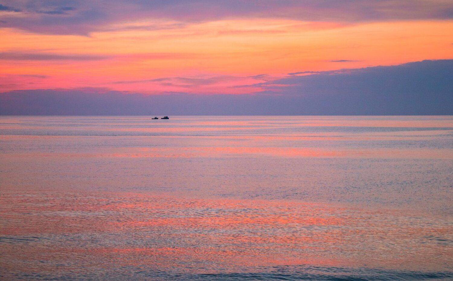 вечер, море, корабли, закат, Виктор Климкин