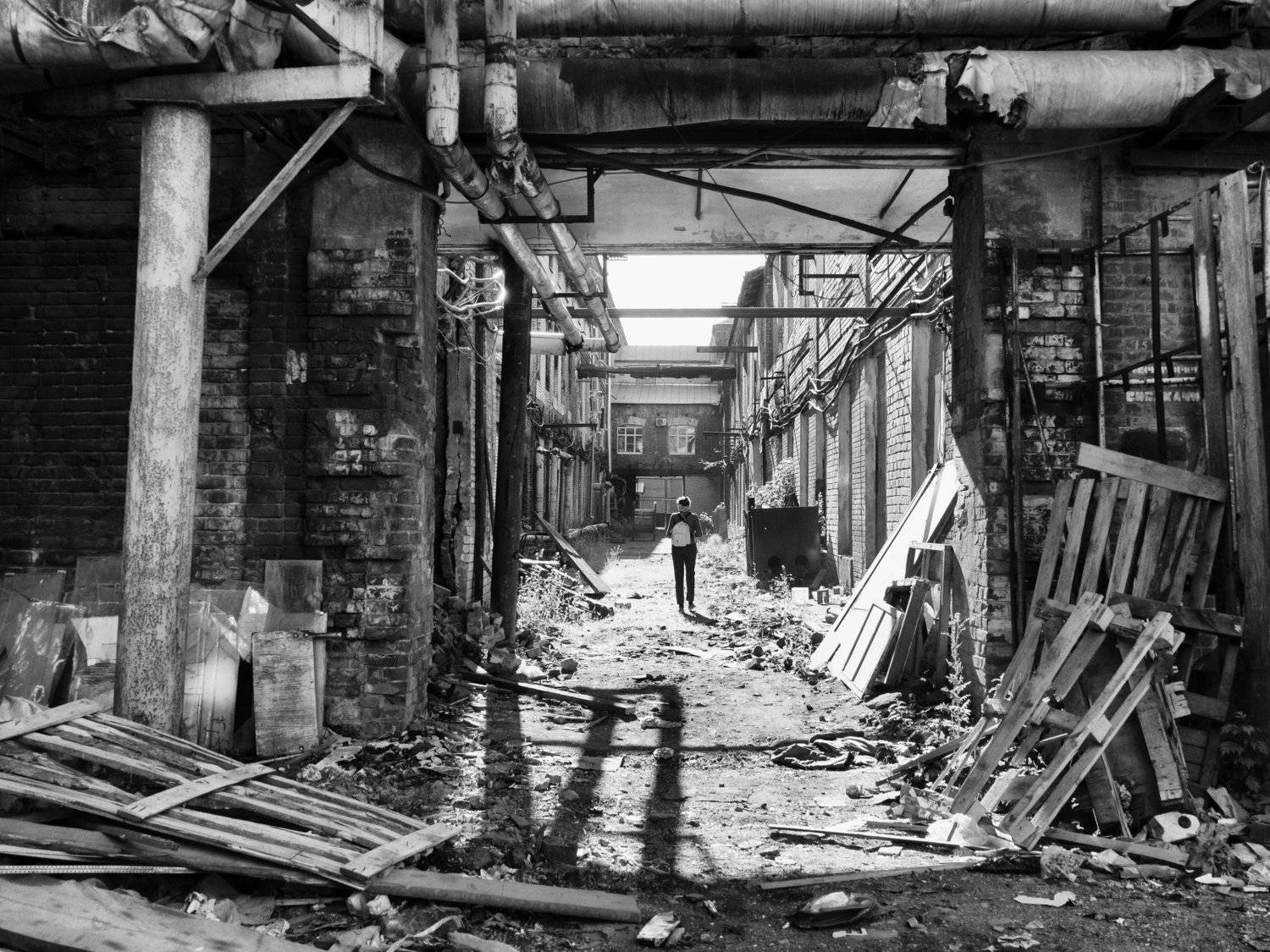 Black and white, Tver, Monochrome, City, Shadow, Province, Old factory, Elena Beregatnova