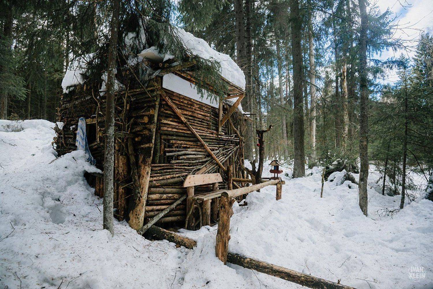 хижина, дом, домик, хата, лес, снег, деревянный, ели, деревья, зима, россия, Иван Клейн