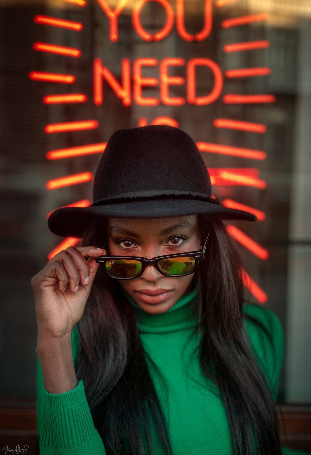 portrait, art, colorful, light, red, black, green, neon, lights, outdoor, eyes, beautiful, fashion, model, 35mm, pretty, female, istanbul, nikon, beauty, yellow, white, sigma, Каан Алтындал