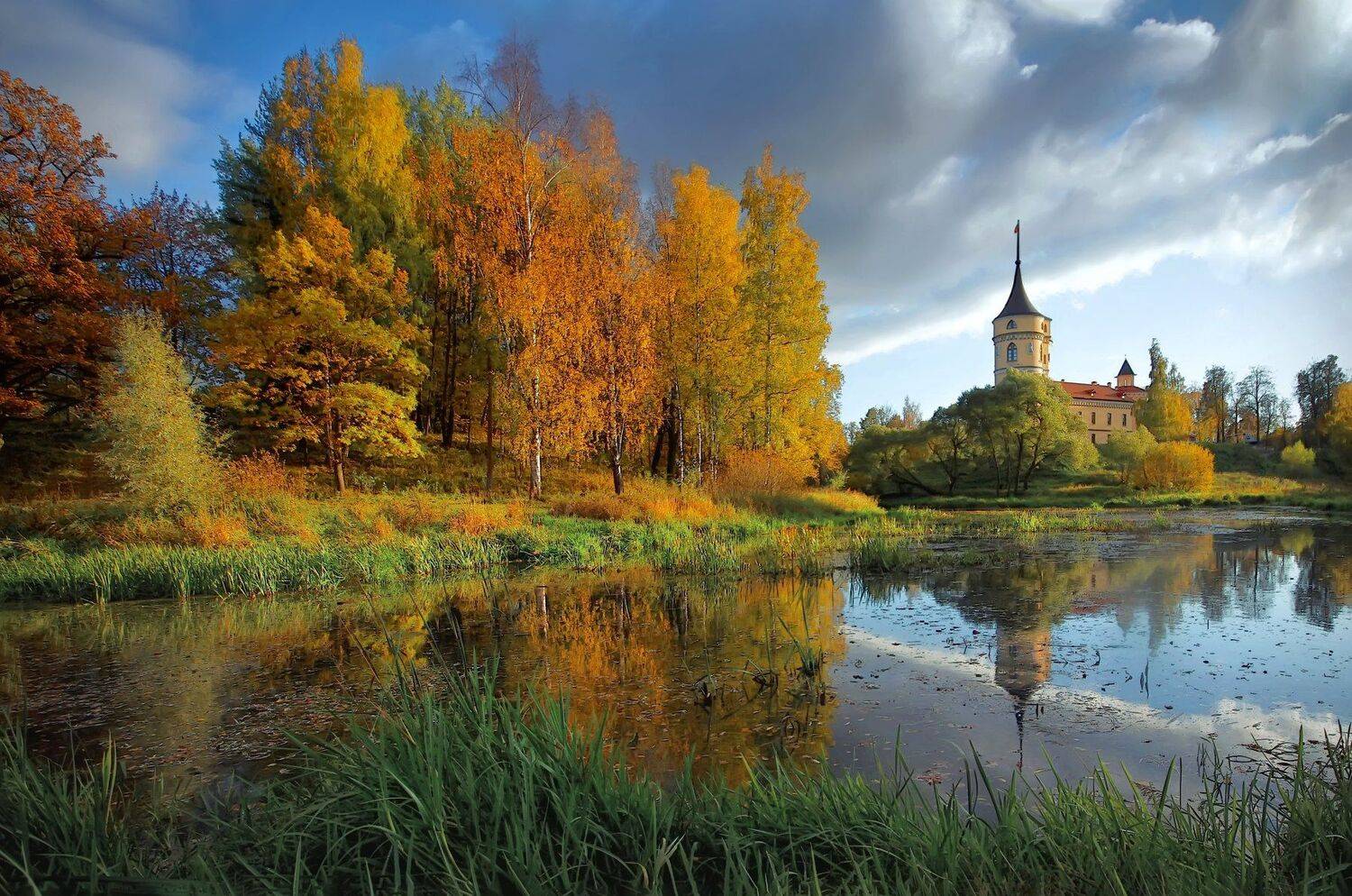 пейзаж,осень,озеро,архитектура,замок,парк, Тамара