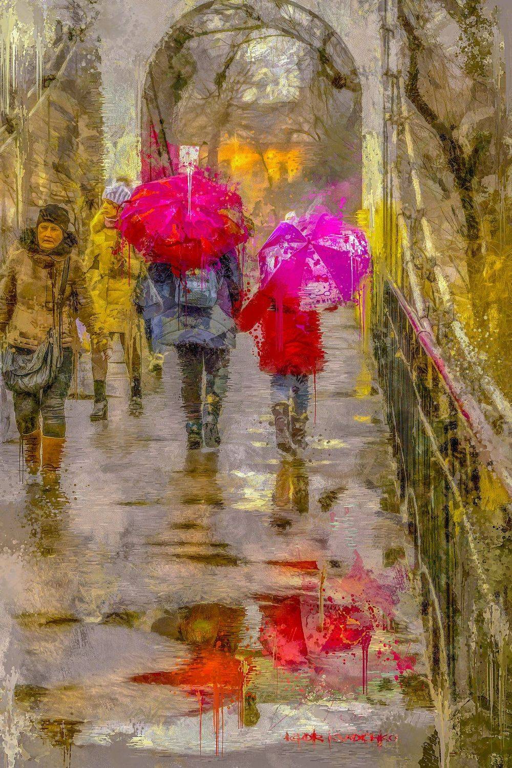 стилизация, картина, город, импрессио, весна,, Игорь Квочка