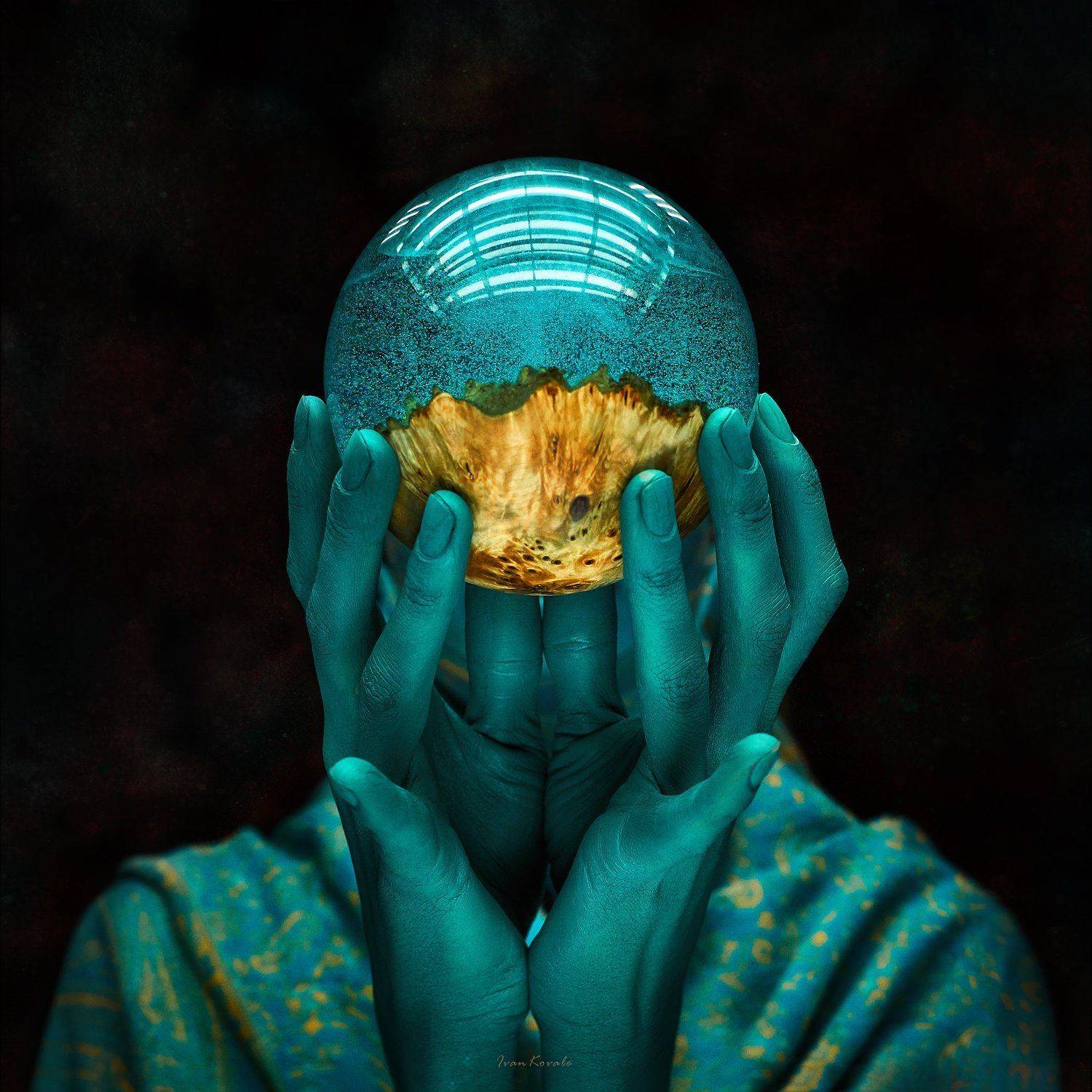 портрет, шар, магия, арт, руки, лицо, голова, цвет, Ковалёв Иван