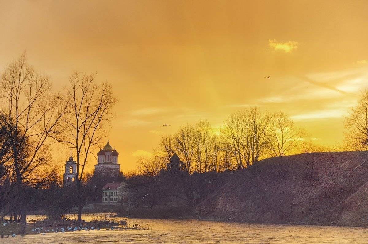 псков, закат, река, россия, russia, pskov, river,sunse, golden, Майя Афзаал