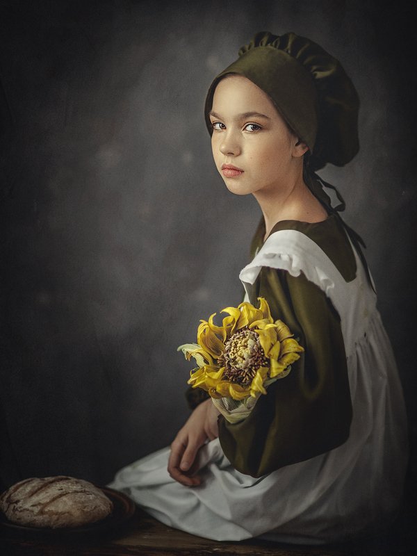 Девочка с подсолнухом фото превью